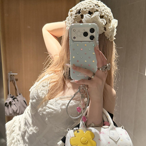 韩系ins奶油蓝彩色波点适用于iphone17promax手机壳苹果16保护套14挂链13新款15pro女max手机套不会撞壳艺术