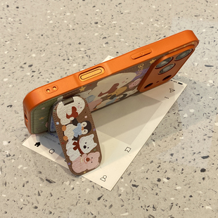 趣味可爱jellycat小动物适用于苹果15手机壳iphone14保护套13新款 17promax折叠镜子支架16pro高级感max手机套