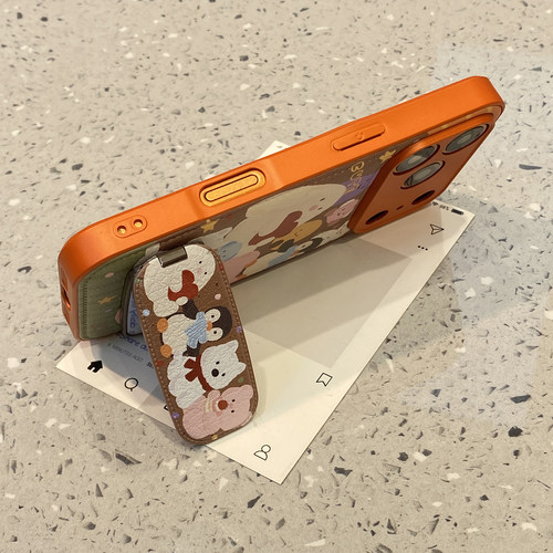 趣味可爱jellycat小动物适用于苹果15手机壳iphone14保护套13新款17promax折叠镜子支架16pro高级感max手机套