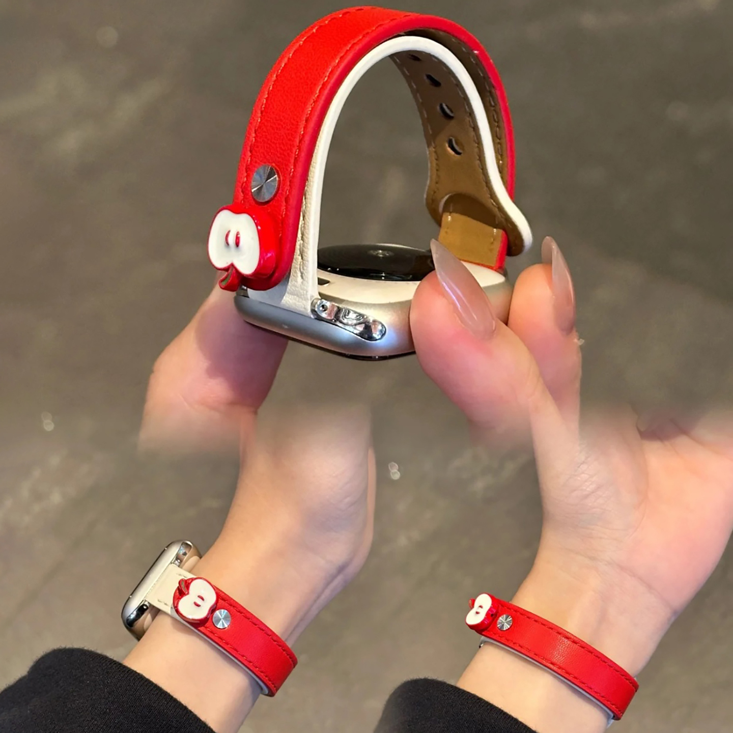 可爱简约皮纹立体苹果适用s11苹果手表表带iwatch手表带applewatch新款s10高级感s9/s8女腕带ultra3/2/se小众