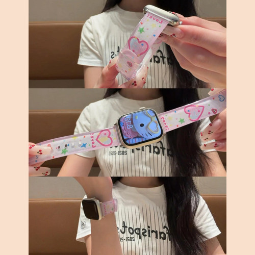 【每日新品】可爱涂鸦粉爱心适用苹果S11手表s9表带iwatch10新款applewatch8代/7超好看S7/SE腕带S6高级感5官