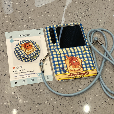 可爱格纹星星人带斜跨挂绳适用华为purax折叠屏手机壳p50pocket2小米mixflip2三星zflip7女6磁吸支架5手提链