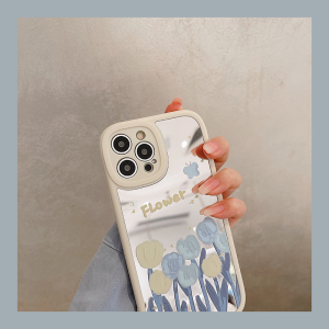 小清新镜面油画花朵适用iphone14promax手机壳13pro苹果12新款x补妆xr硅胶xs全包max网红xsxmax保护套11女款