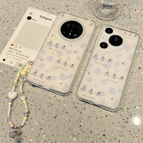 可爱闪粉大象链条适用华为mate70pro+手机壳mate60pro保护套pura80外壳pura70p高级感p70新款女全包防摔超火