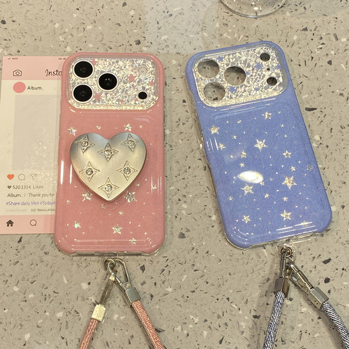 韩系ins星星支架带挂绳适用于苹果18promax手机壳iphone17pro保护套16/15新款17pm超好看巨好看全包防摔超火
