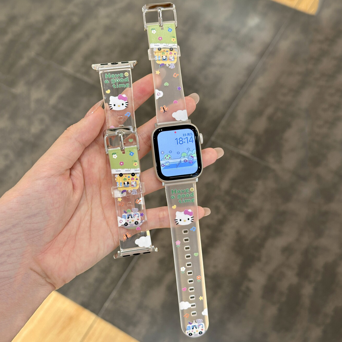 ins风可爱卡通KT猫适用苹果手表iwatch10表带applewatch9个性8简约透明S10新款S9个性S8表带7超火6高级感女款