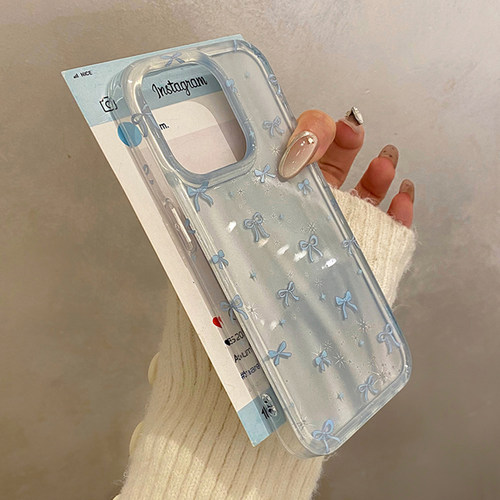 日韩小清新蓝蝴蝶结适用苹果16手机壳iphone15pro保护套14全包13新款16promax防摔15p软壳max小众高级感简约
