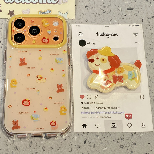 卡通可爱狗狗小动物合集适用于iphone15手机壳苹果17promax保护套新款16pro摇摇乐支架max手机套个性不会撞壳