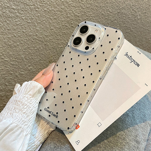 韩系高级感银灰色波点适用于苹果16promax手机壳iphone15保护套14全包13防摔新款小众15pro简约max手机套超火