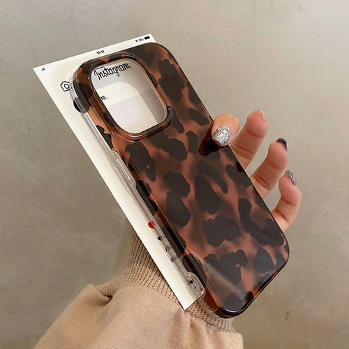 复古ins琥珀棕豹纹适用于苹果16pro手机壳iphone15保护套高级感防摔新款17promax全包max手机套简约创意p外壳