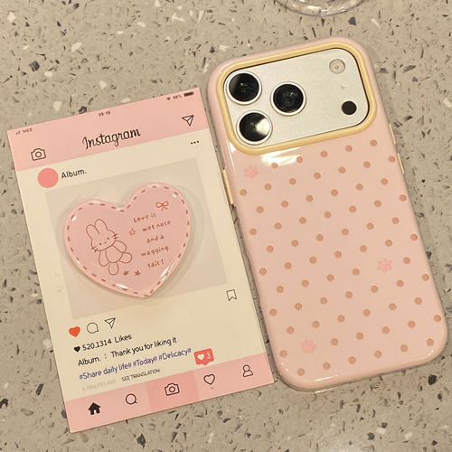 少女心粉底波点爱心支架适用于苹果18promax手机壳iphone17pro保护套16新款15/17pm超好看巨好看全包防摔超火