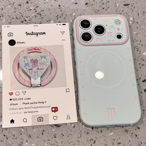 韩系ins蝴蝶结爱心磁吸支架适用于苹果17promax手机壳iphone16保护套14软13硅胶新款15pro全包max独特手机套
