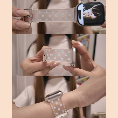 韩系ins天蓝色波点适用苹果S11手表s9表带iwatch10新款applewatch8代/7超好看S7巨好看SE腕带S6高级感5超好看