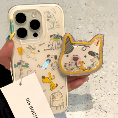韩系可爱涂鸦小狗适用于苹果16手机壳iphone15保护套14摇摇乐支架13防摔新款17promax个性15pro网红max手机套