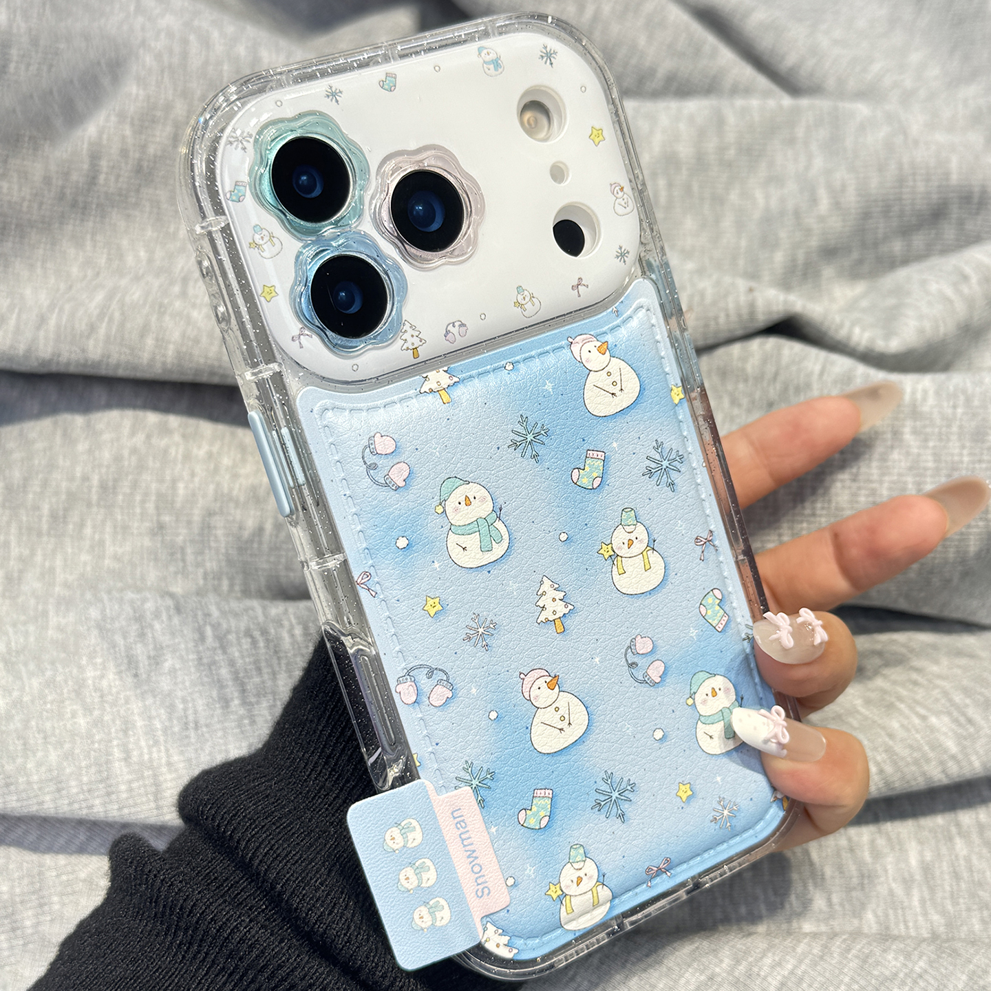 韩系简约蓝晕染雪人适用于苹果17promax手机壳iphone15保护套14全包13新款16小众15pro个性max手机套网红爆款