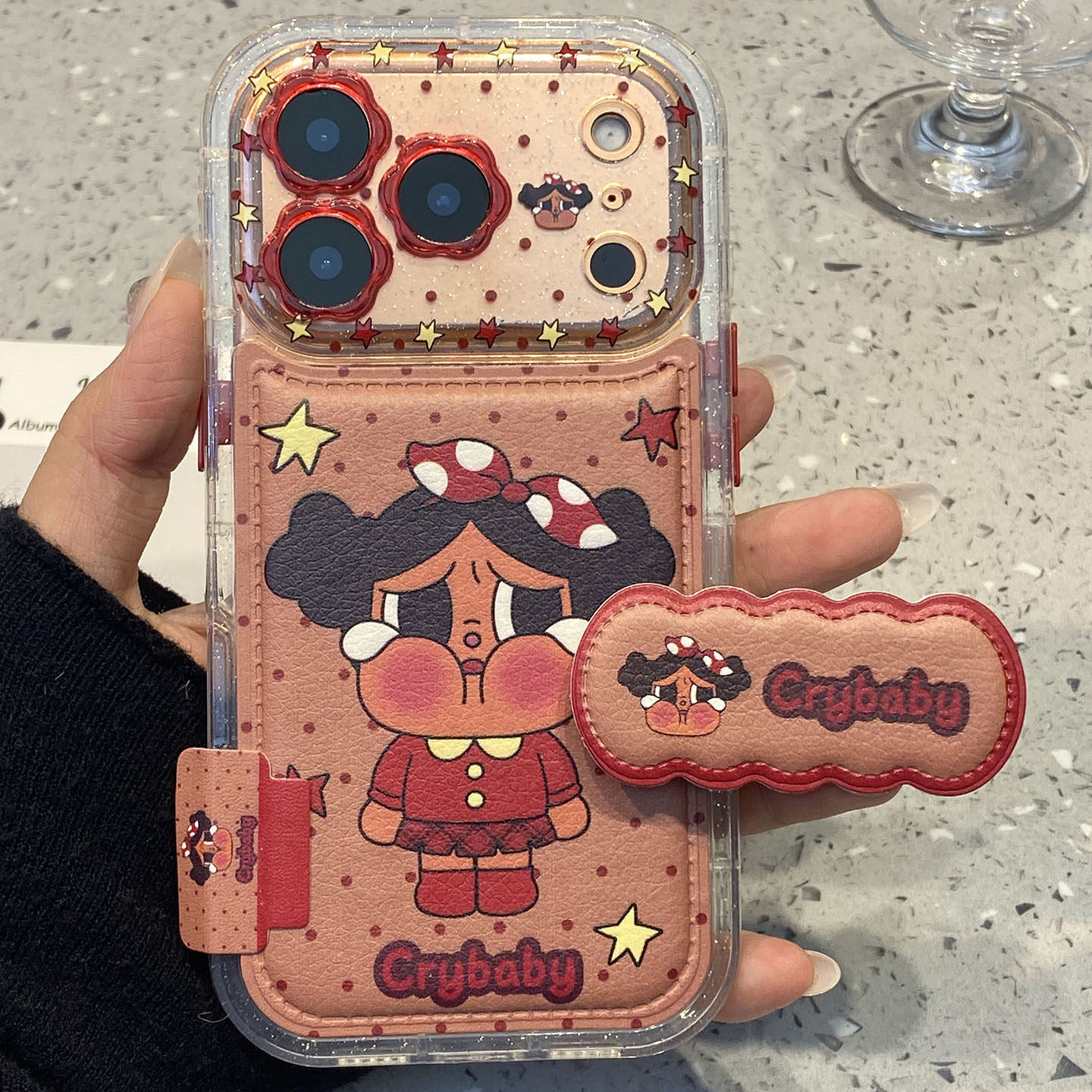 趣味可爱波点哭娃适用于苹果17promax手机壳iphone14保护套13新款16折叠支架15pro个性max手机套超好看外壳女