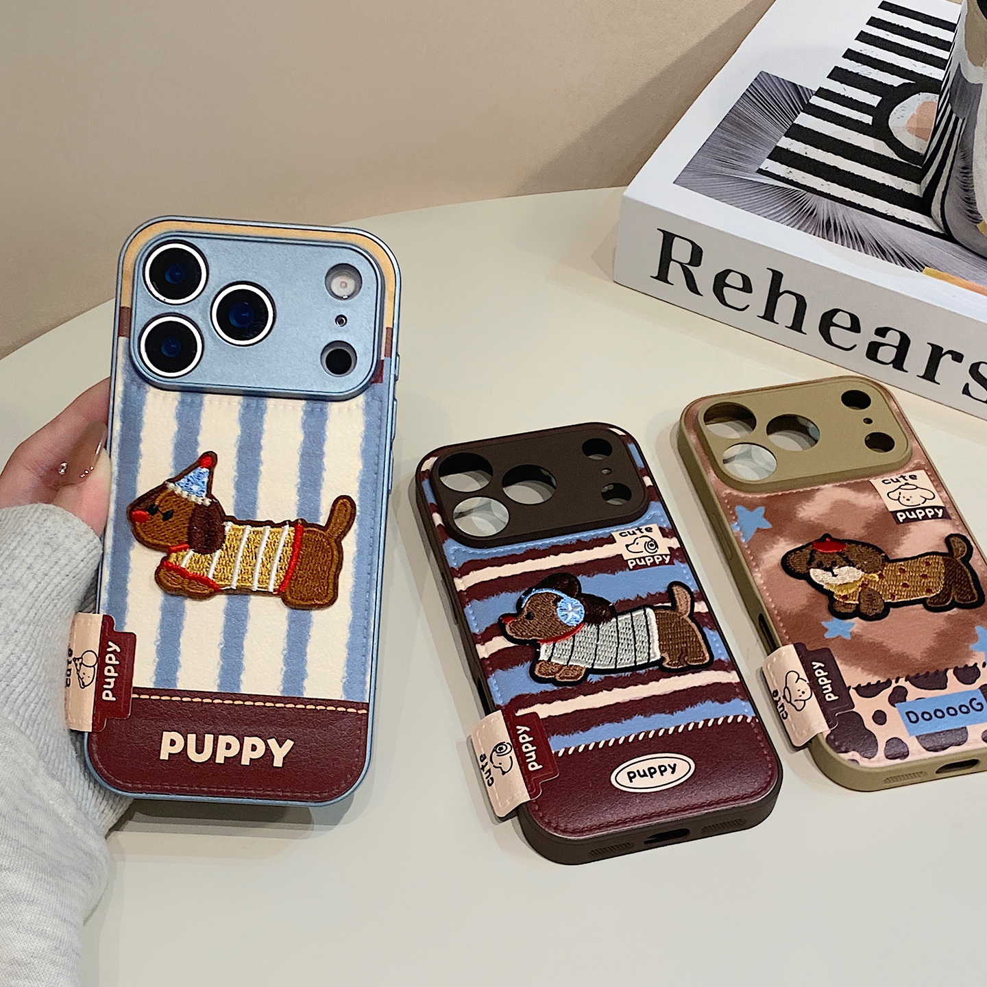 可爱卡通刺绣小狗适用于苹果15手机壳iphone16保护套14全包13防摔新款17promax小众16pro不撞款max手机套情侣