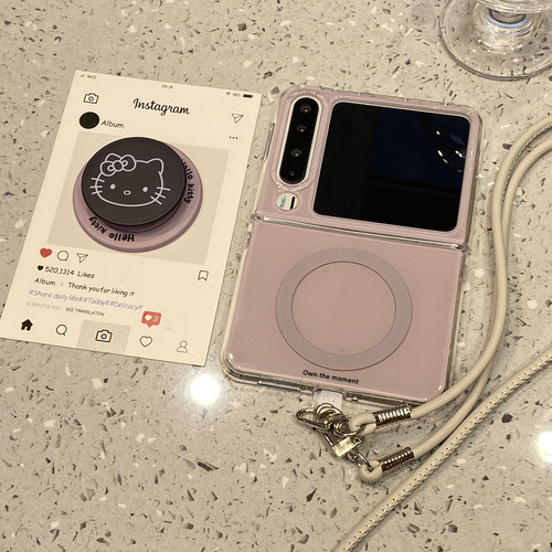 可爱灰紫色KT猫磁吸支架适用华为purax手机壳Pocket2小米mixflip2三星zflip7典藏版6折叠屏5女新款超好看外壳