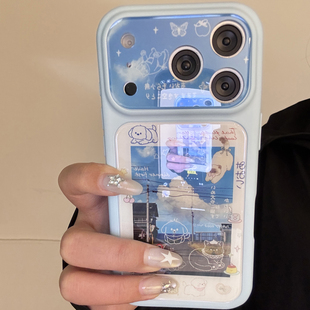 17promax全包16pro女max手机套 韩风ins蓝天白云线条小狗适用于苹果15手机壳iphone14保护套新款 每日新品