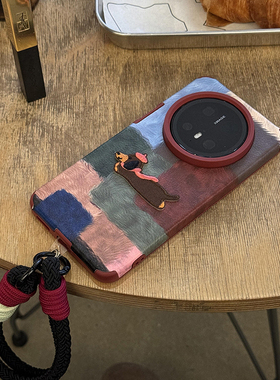 皮纹刺绣腊肠狗带挂绳适用华为mate70pro手机壳pura70情侣mate60pro/m80新款p60可爱卡通mate50高级感mate40