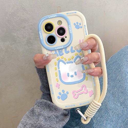 亲肤感涂鸦猫咪适用苹果17promax手机壳iphone16pro新款15带挂绳14女款13/11/套max12x/xs/xr/xsmax/8plus/7p