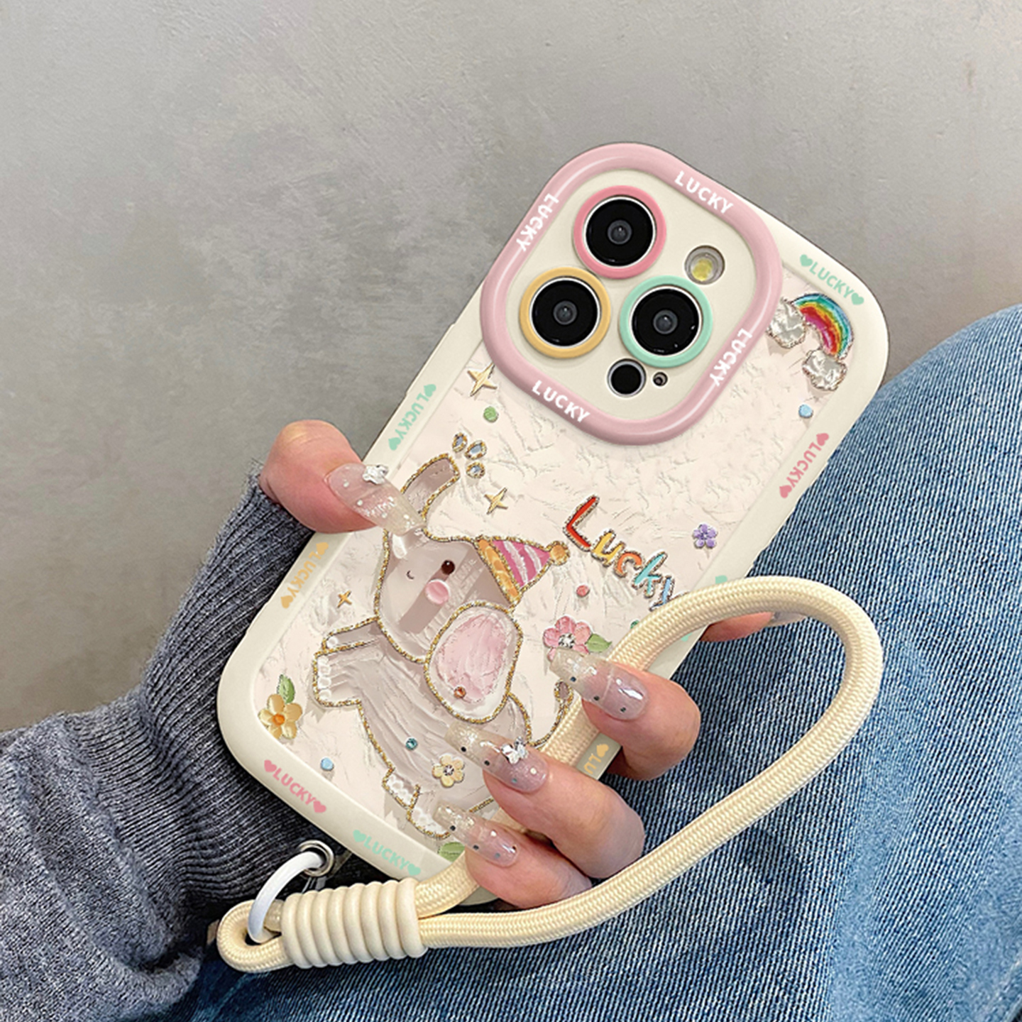 可爱油画大象适用iphone16promax手机壳苹果15pro带挂绳14女款13软12保护套11max外壳x/xs/xr/xsmax/8plus/7p