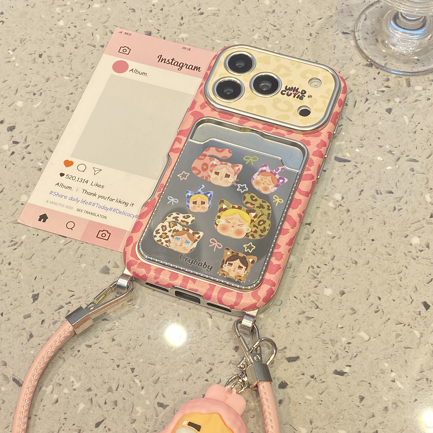 卡通可爱粉豹纹哭娃卡包适用于iphone17promax手机壳苹果15保护套14女款13全包新款16pro超火max超漂亮手机套,3C数码配件,手机保护套/壳,淘宝优惠券,粉丝福利购,淘宝优惠卷