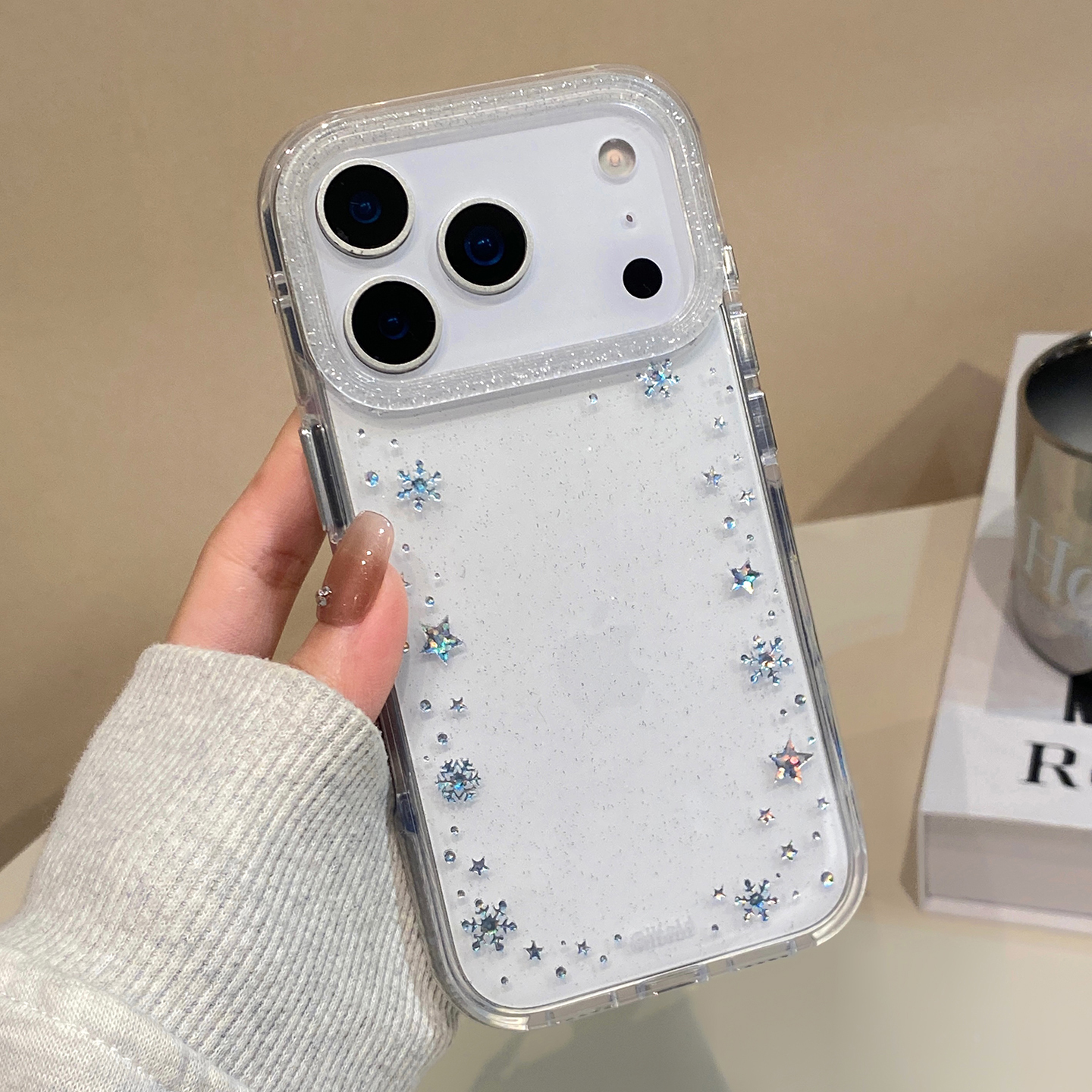 ins韩系简约透明闪粉雪花星星适用于苹果17pro手机壳iphone16保护套14p全部13防摔新款15promax网红max手机套