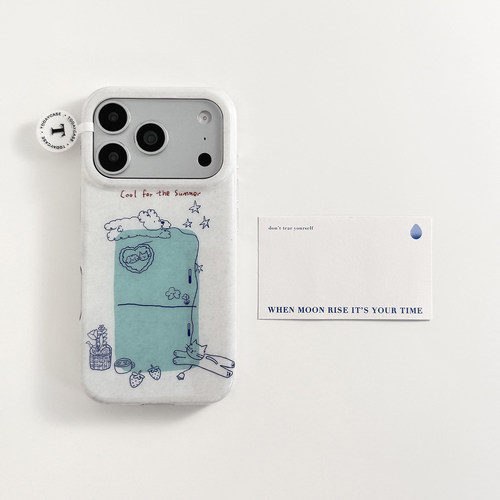 韩系ins白底冰箱线条猫咪小狗适用于iphone17手机壳苹果16promax保护套新款15pro个性苹果17pm全包防摔i超火p