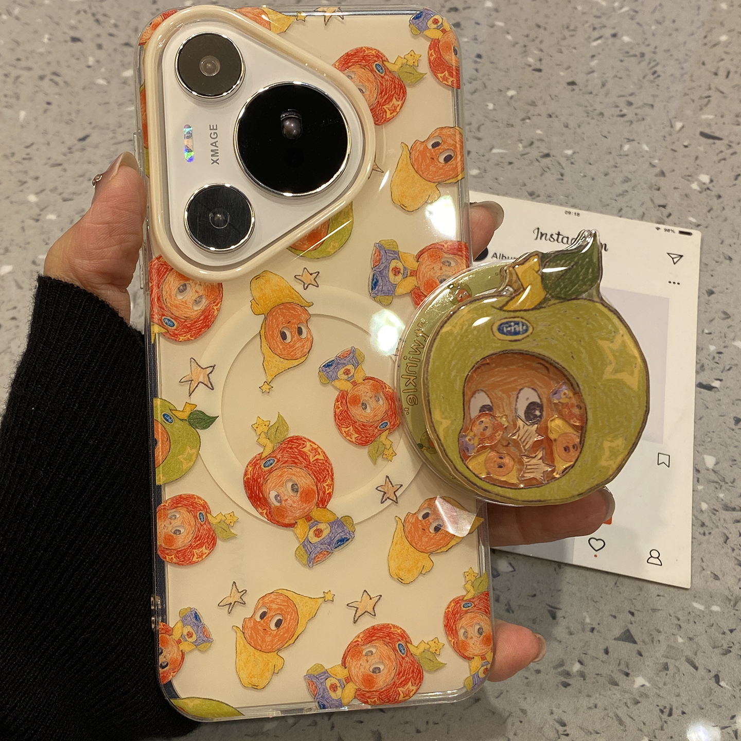 可爱涂鸦卡通头套星星人适用华为pura70pro+手机壳pura80pro磁吸支架mate60pro新款防摔mate70手机套高级感女