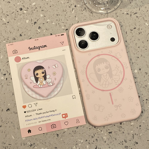 少女心天使小玉磁吸支架适用于iphone18pro手机壳苹果17promax保护套17pm液态硅胶16好看15新款全包防摔超火