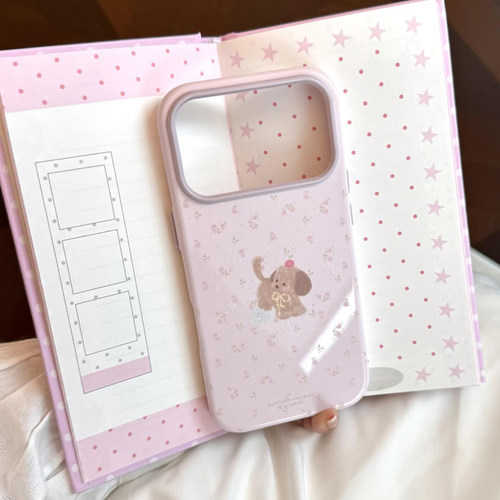 少女心粉底小碎花狗狗适用于苹果17promax手机壳iphone16pro保护套17pm新款max手机套超好看外壳高级感巨好看