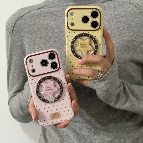 可爱粉黄波点磁吸支架适用于苹果15手机壳iphone16保护套14全包13新款17promax防摔16pro网红max超好看高级感