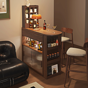 实木可伸缩吧台小户型吧台桌家用客厅沙发隔断柜新款餐边柜一体