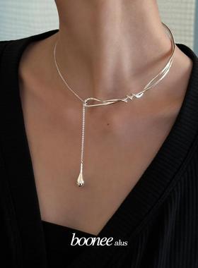 Boonee alus原创设计感项链不规则肌理小众冷淡金属抽拉毛衣链女