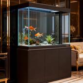 睿美素年系列高级感超白玻璃鱼缸底柜一体式 客厅静音设计LED灯