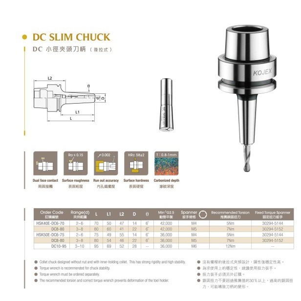 广杰KOJEX  DC小径夹头刀柄HSK40E-DC8-80
