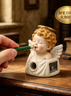 复古小天使防断芯卷笔刀大容量储屑盒小学生儿童不伤笔削笔器文具