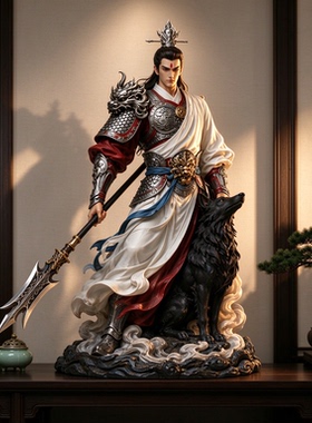 国潮二郎神哮天犬茶几摆件