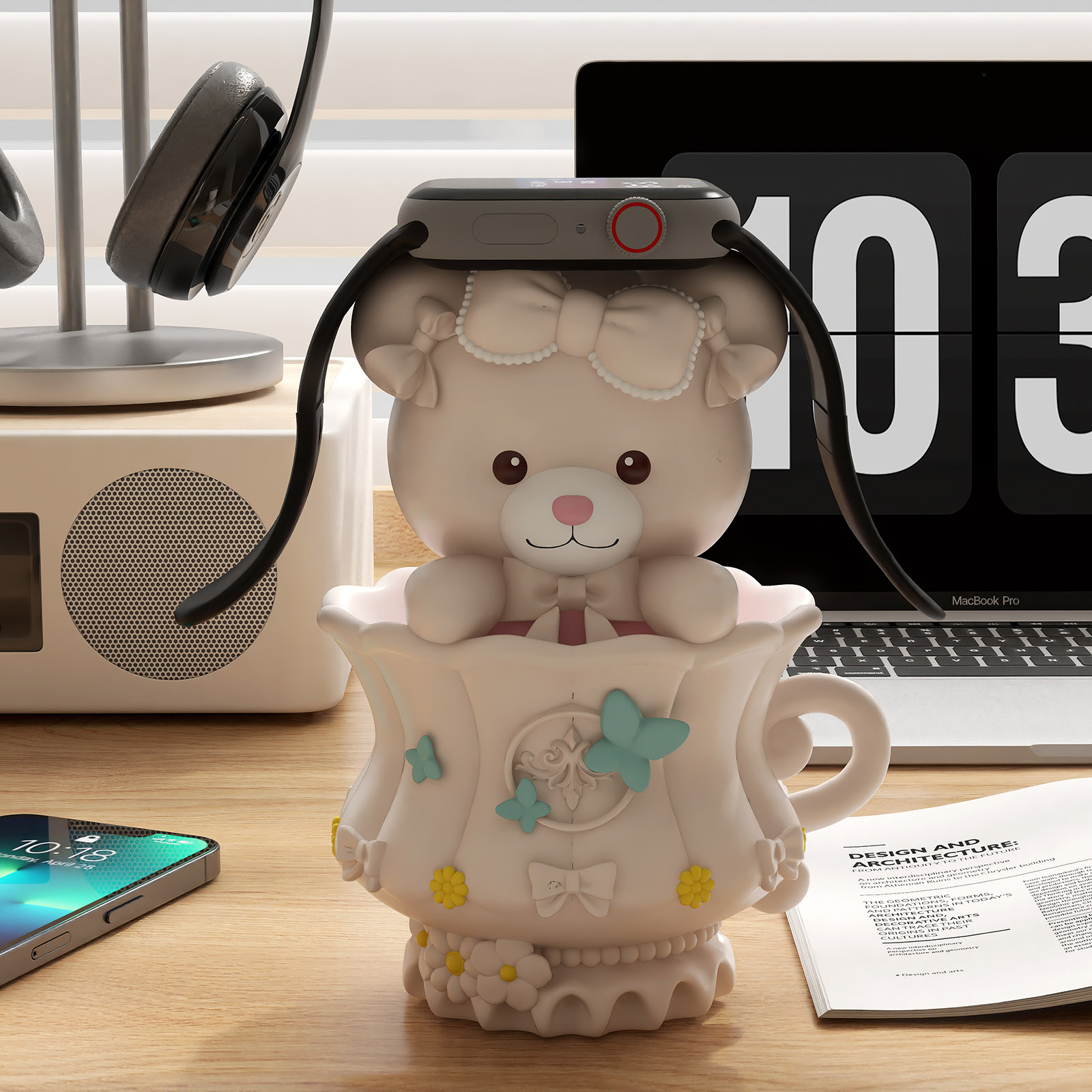 小熊茶杯造型适用于苹果手表充电