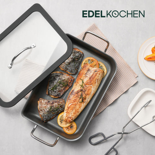 韩国代购Edelkochen烤盘烤鱼盘烤肉锅家用铁板烧不粘锅加深煎锅