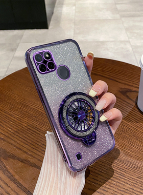 真我C21手机壳新款陀螺支架realmeC21Y旋转解压创意C25Y渐变闪粉透明保护套车载磁吸高级感个性超薄防适用于