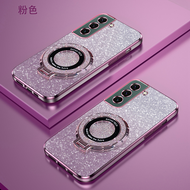 三星s22渐变闪粉手机壳高端时尚GalaxyS22+新款磁吸支架创意超薄软壳SAMSUNGS22Ultra防摔简约电镀保护适用于
