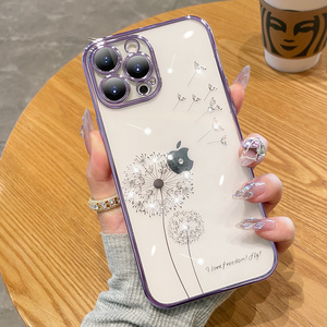 苹果13手机壳17ProMax电镀14水钻16pro蒲公英iPhoneXS透明max硅胶XR软壳15全包防摔11保护套12女神Air适用于