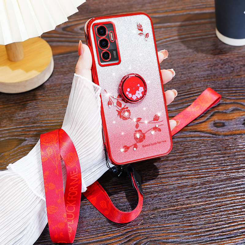 vivoS10E手机壳中国红新款玫瑰花s10e时尚透明高端s10保护套vivo高级感闪钻全包防摔s10pro女款支架挂适用于