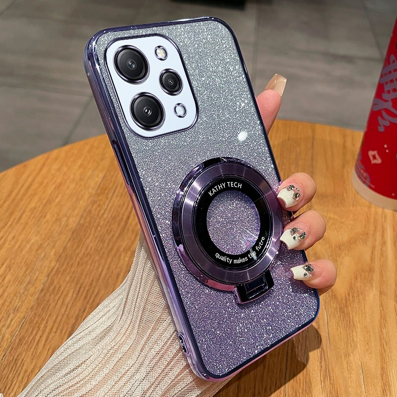 红米12手机壳高级感时尚渐变闪粉软壳redmi12c新款创意磁吸支架超薄可爱防摔红米简约全包个性奢华保护适用于