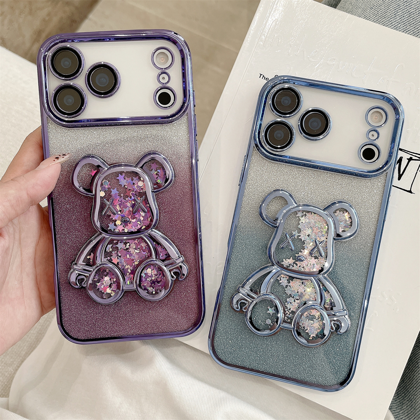 暴力熊苹果17手机壳15潮牌14卡通iPhone16proMAX立体13创意12保护套XRXS渐变闪粉7/8plus流沙Air个性高级适用