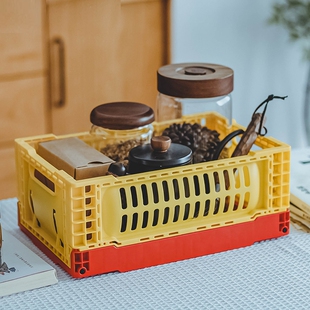 家用折叠收纳筐桌面收纳盒可叠放迷你杂物收纳篮车载户外整理筐