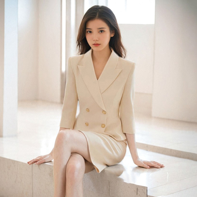 高级感假两件正式场合职业装气质主持人正装西装连衣裙接待工作服