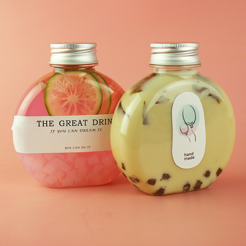 扁圆创意瓶 鲜榨轻食果蔬汁酸梅汤瓶一次性饮料瓶 PET塑料奶茶杯,餐饮具,塑杯,淘宝优惠券,粉丝福利购,淘宝优惠卷